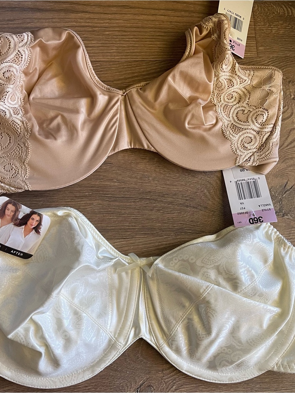 Bali Satin and Lace Underwire Minimizer Bras 36D - Blush and Ivory